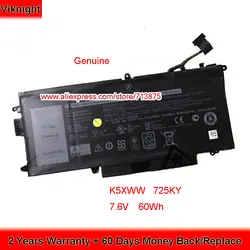 Подлинная 7,6 V 60Wh K5XWW 725KY Аккумулятор для ноутбука Dell широта 5289 7390