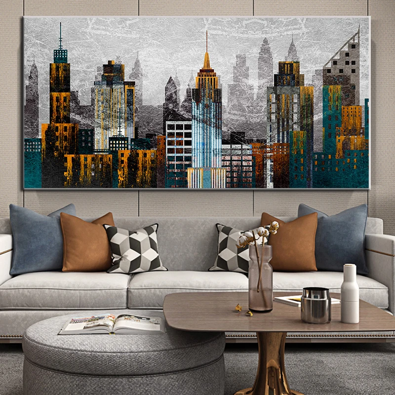 

New York Skyscrapers City Building Abstract Canvas Paintings Modern Architecture Art Poster and Prints Wall Picture Home Decor