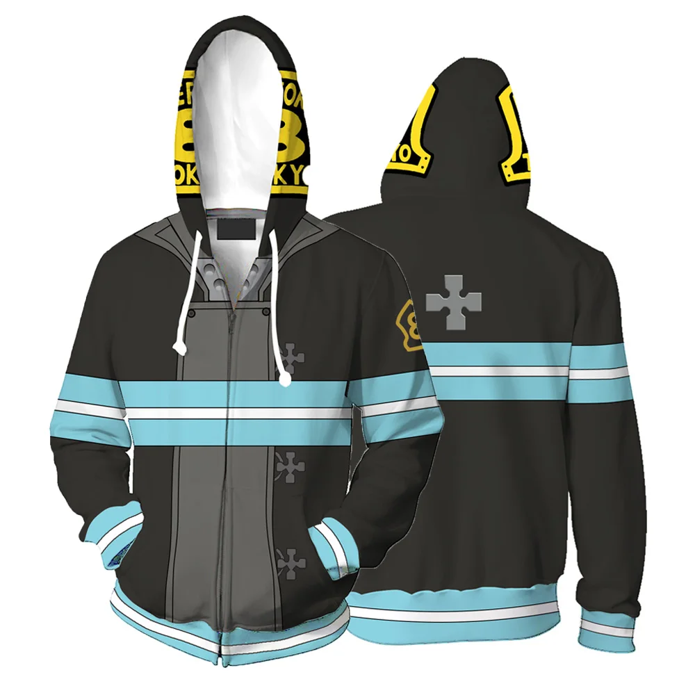 

Anime Enn Enn No Shouboutai Cosplay Fire Force Hoodie 3D print Jacket Leonard Burns Costume hooded Sweatshirt Men Zipper Clothes