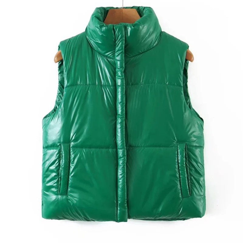 Winter Vest Women Fashion Green Bodywarmer Cropped Cotton Vest Down