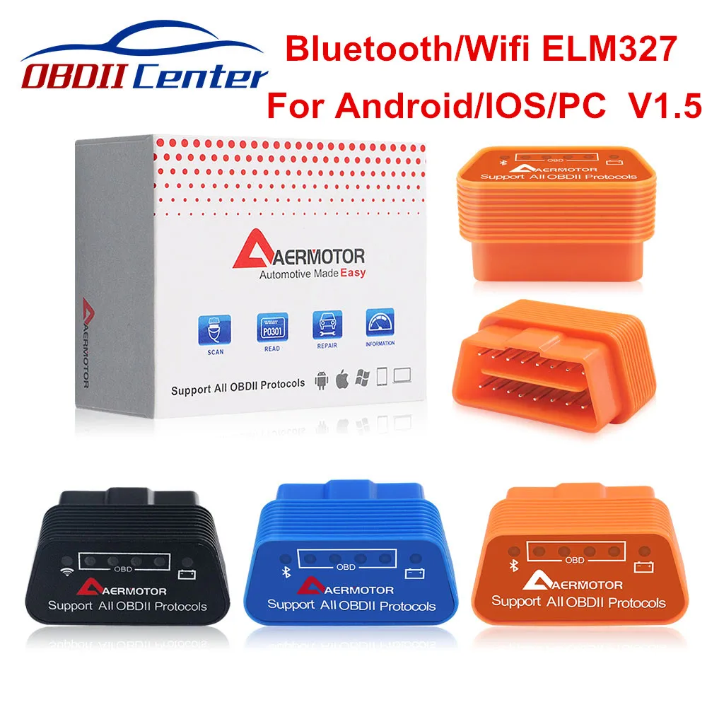 Оригинальный диагностический сканер Aermotor Wifi ELM327 V1.5 Bluetooth 4 0 ELM 327 1 5 OBD2 адаптер для