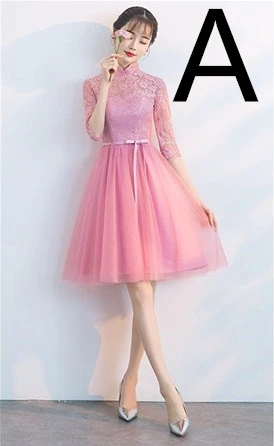 A Современных девушек bridesmade бальное платье Blush нарядное платье узоры принцессы Нарядная, для девочек кружева Короткие платья подружки невесты, рукава W4316 - Цвет: A