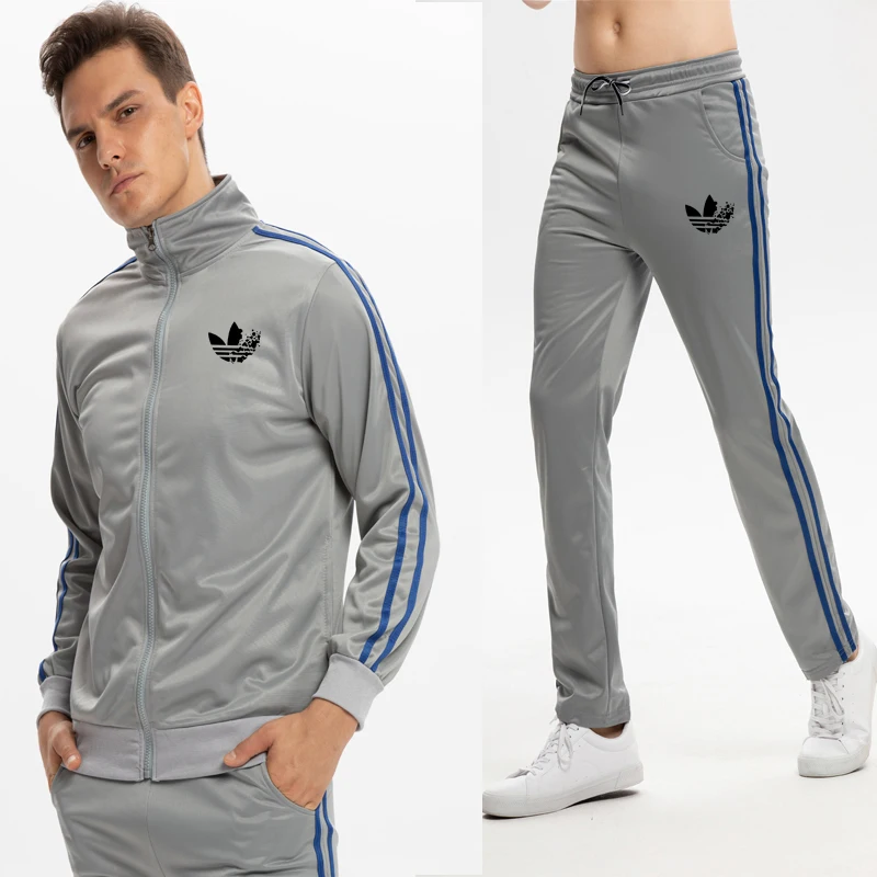 ManThe New Sportswear Running Winter Autumn Tracksuit Sport Brand Tracksuits Trousers + jacket zipper Warm  Outwear Set