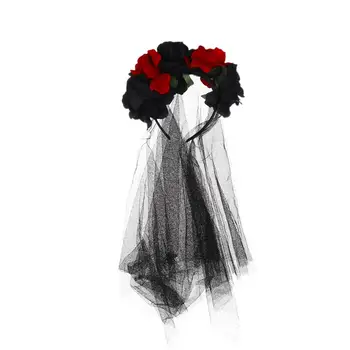 

Carnival Black Gauze Cloth Headband Simulation Rose Flower Headdress Women Headwear Cosplay Party Hair Accessories for Women