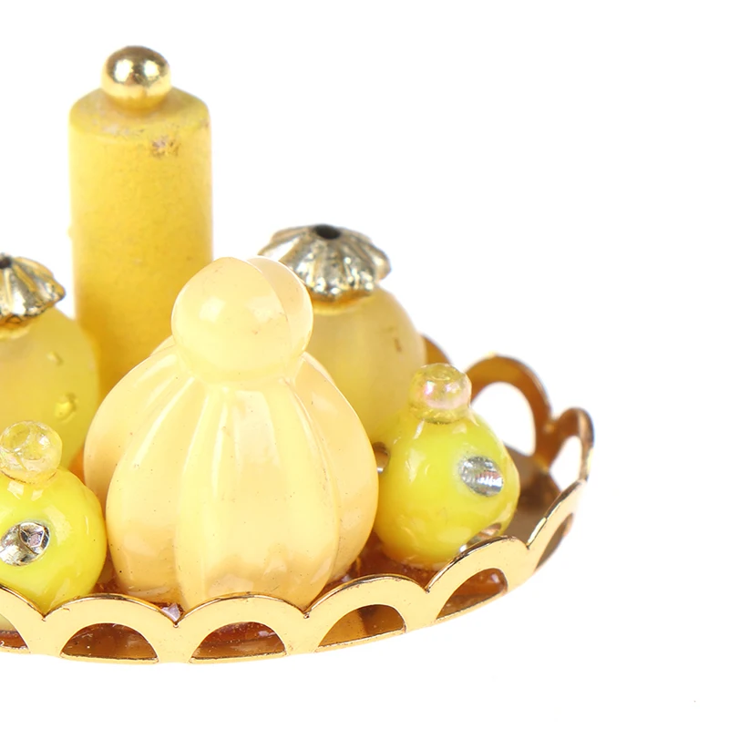 1/12 Miniature Dollhouse Yellow Perfume Bottle with Golden Platter