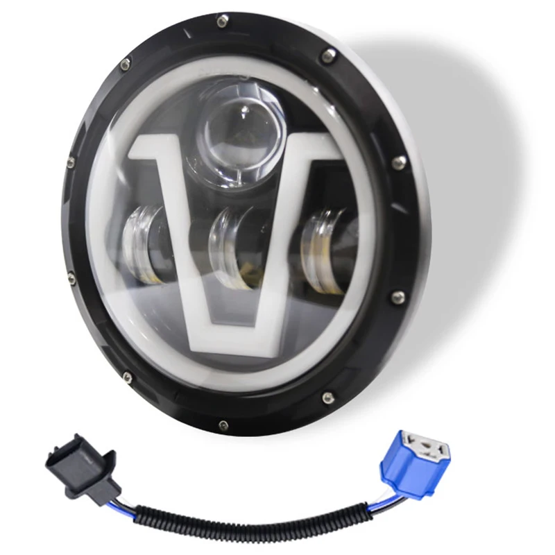 

7 Inch Headlight LED Round Headlight with Hi/Lo Beam DRL Turn Signal Amber Halo Ring for Road King Street Glide Tour Softail Hon