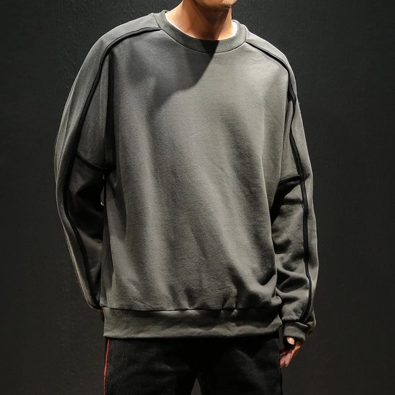 

2019 Autumn And Winter Men's New Casual Contrast Color Stitching Long-sleeved Round Neck Loose Temperament Trend Cotton Hoodies
