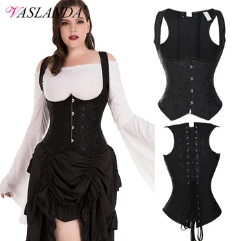 

VASLANDA Women's Gothic Steampunk Corset Underbust Bustier Top Vintage Retro Basque Vest Waist Trainer Corselet Modeling Strap