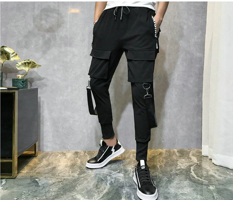 Брюки-карандаш с несколькими карманами, мужские брюки в стиле хип-хоп, пэчворк, рваные спортивные брюки, брюки для бега, мужские Модные повседневные длинные брюки