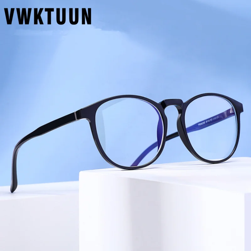 

VWKTUUN TR90 Glasses Frame Round Eye glasses Frames For Women Men Myopia Glasses Light Anti Blue Light Ray Computer Glasses