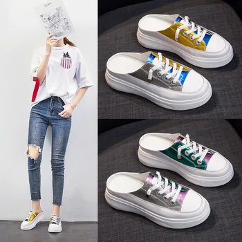 

Baotou Half Drag Small White Shoes Female 2019 Joker Thick Bottom None Heel Sandals Lazy Shoes