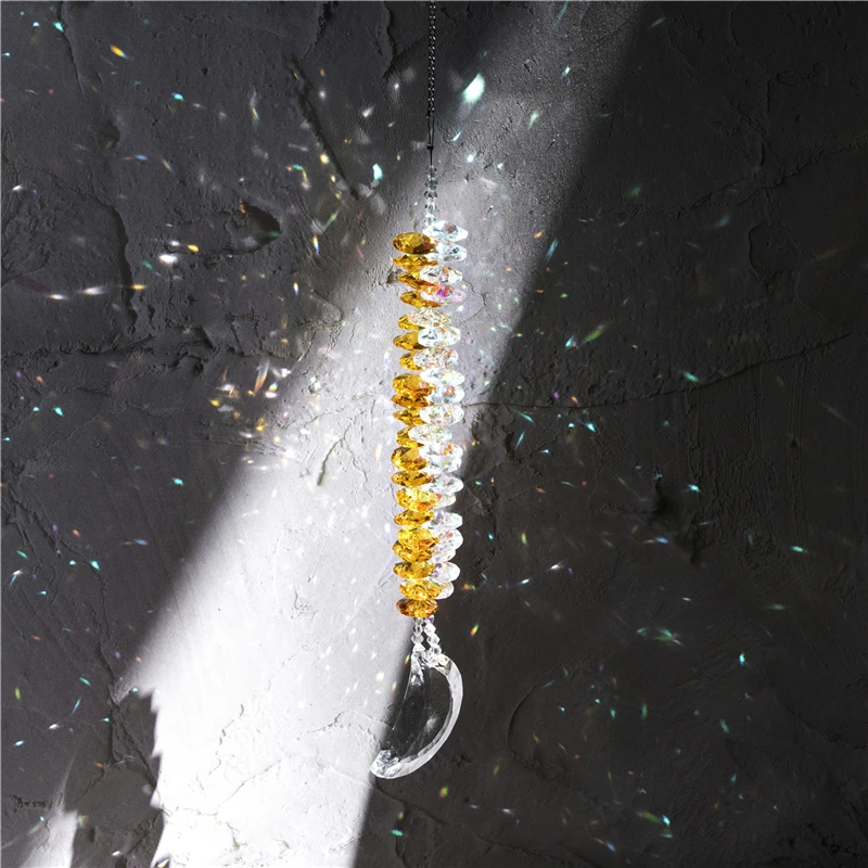 

H&D Crystal Hanging Pendant Crescent moon Ornament Suncather Chakra For Home Decor Mather'day Gift(Yellow)