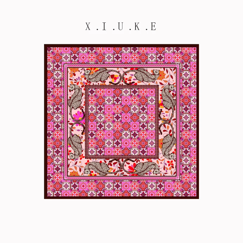 Шарфы [XiuKe] Оригинальные Осенние и зимние модные женские шарфы шелк большой квадратный шарф, платок носовой платок 90*90 - Цвет: Красный