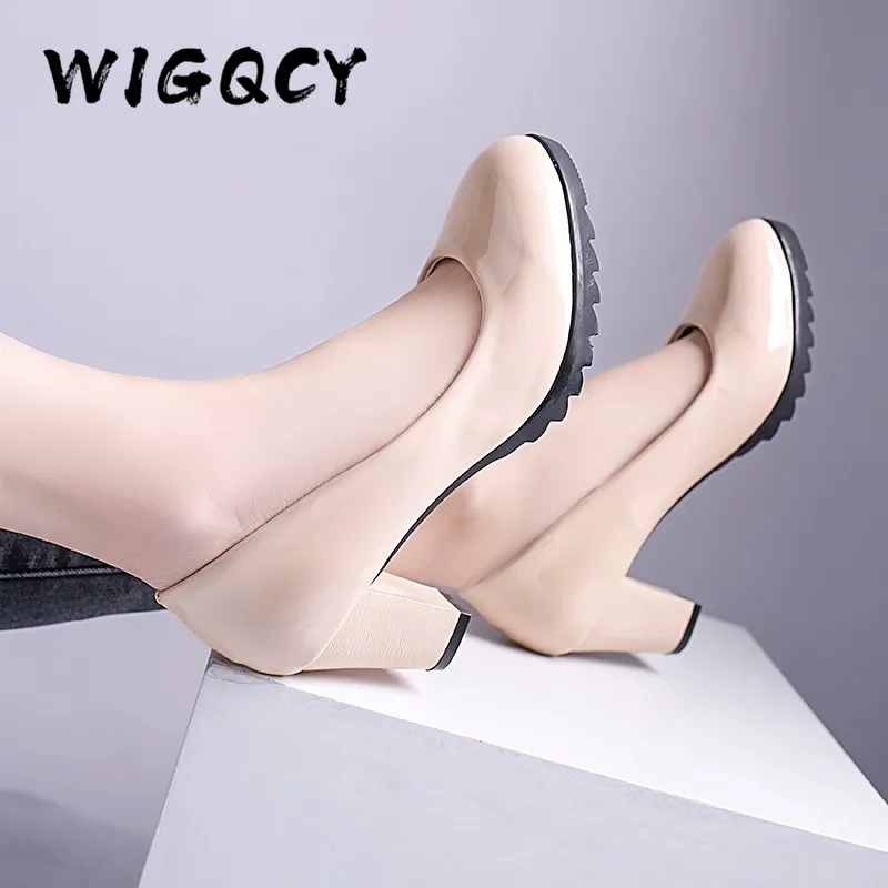 

New Women Pumps Fashion Style High Heels Shallow Ladies Platform Shoes Round Toe Square Heels Women Office Party Shoes Mules