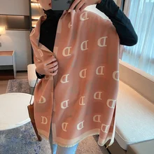 

Winter Warm D Letter Print Scarf for Women Cashmere Soft Shawl Wrap Designer Foulard Bandana Female Luxury Brand Blanket Scarves