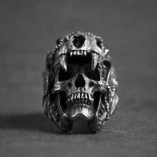 Индийское кольцо Jaguar Warrior Skull, мужское серебряное кольцо из нержавеющей стали, байкерские кольца, Панк ювелирные изделия, уникальный подарок для мужчин