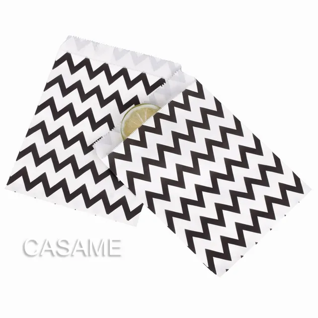 25pcs treat Candy Bag Chevron Polka Dot Bags Kraft Paper Bags Wedding Birthday New Year Party Favors Supplies Gifts Bags black chevron