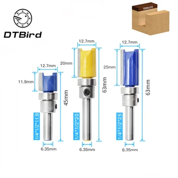 

1/3pc 1/4" 1/4 Inch Shank Flush Trim Pattern Router Bit Shank Top Bottom Bearing Trimming Woodworking Milling Cutter Alloy Blade