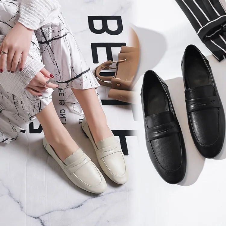 

2019 Autumn Simple Comfortable Commuting WOMEN'S Genuine Leather Shoes Full-grain Leather Low Heel Shoes Loafers