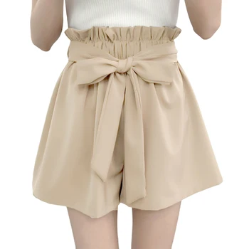 

Charming Women High Waist Shorts Bowknot Tie Elastic 2019 Summer Casual Wide Leg Women Casual Cotton Short Pants Dropshipping