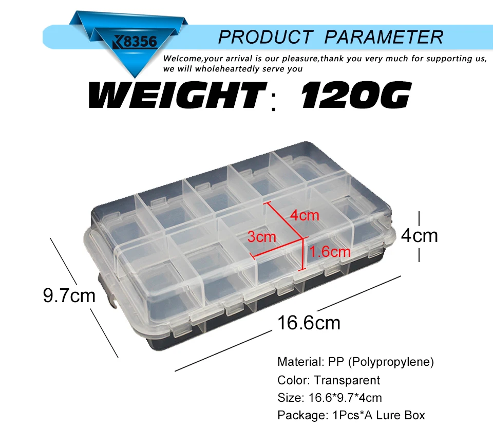 K8356 Plastic Fishing Box Lures Folding Lure Box 20 Compartment 166x97x40mm Silicone Shrimp Fishing Pesca Tackle Transparent Box (8)