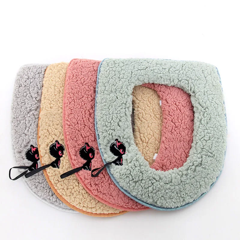 Winter Warm Toilet Seat Cover Cartoon Cat Soft Coral Toilet Mat Bathroom Accessories - Image 5