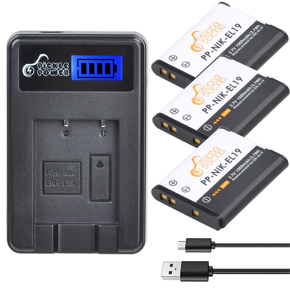 3Pcs EN EL19 ENEL19 EN-EL19 Battery &LCD Charger for Nikon Coolpix S32 S33 S100 S2500 S2750 S3100 S3200 S3300 S3400 S3500 S4100