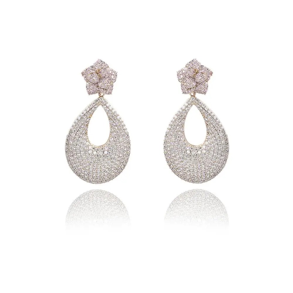 

Cubic Zircon Flower Earrings for Wedding, Crystals Dangle Earring for Bride, Women Girl Gift CE10913