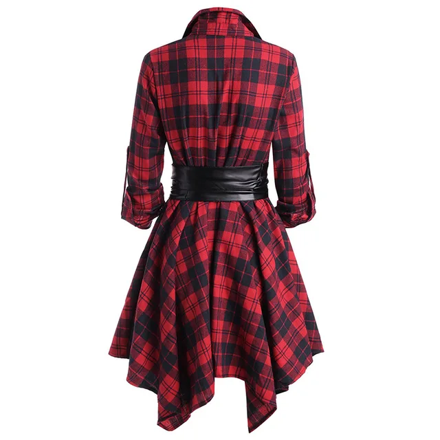 Vintage Autumn Plaid Dress French Style Long Sleeve Slim A Line Dresses Mini Sashes Party Dress For Women Fashion Clothes 2021 2