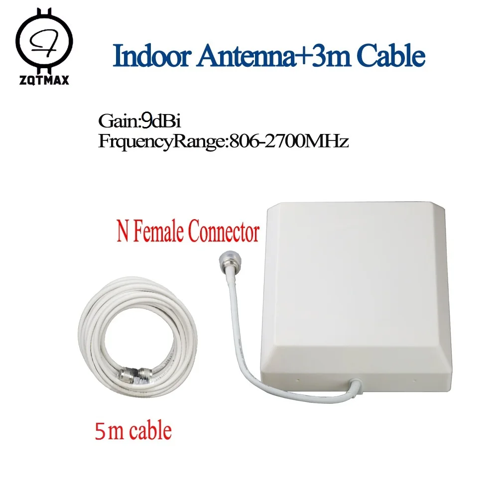 ZQTMAX 9dBi Indoor directional panel antenna with 5m cable for 806-2700MHz CDMA GSM DCS 1900 2600 3G repeater signal booster | Мобильные