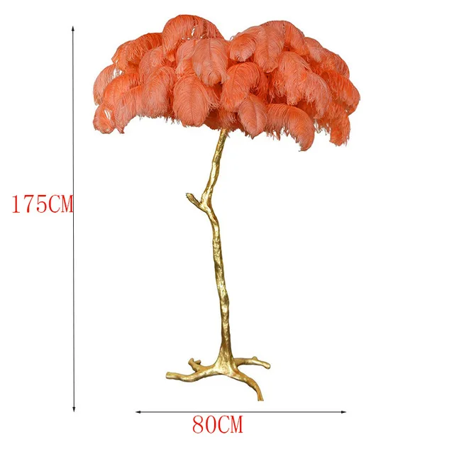 Modern Luxury Ostrich Feather Gold Floor Lamp Copper Brass Resin Nordic Standing Lamp for Villa Tripot Hotel Decor Indoor Lights - Цвет абажура: ORANGE H175CM