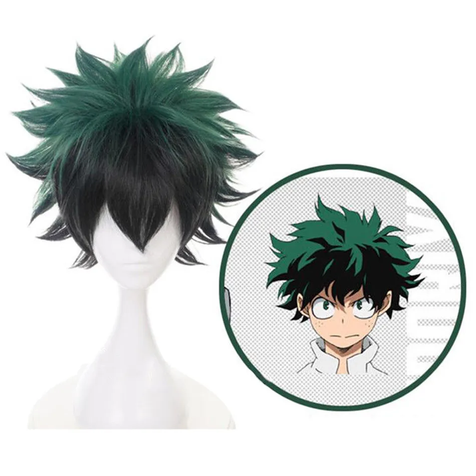 Парик для косплея аниме мой герой Academy Deku izku Midoriya зеленый короткий парик