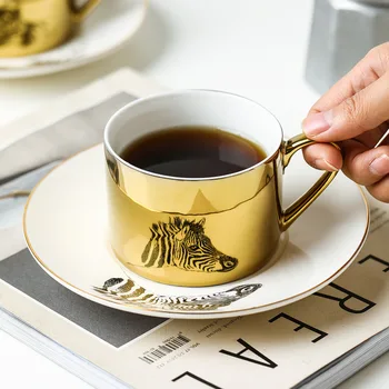 

Coffee Cup Mirror Animal Reflection Afternoon Tea Cup Saucer Europe Style Office Coffee Cup Couple Ceramic Water Cup