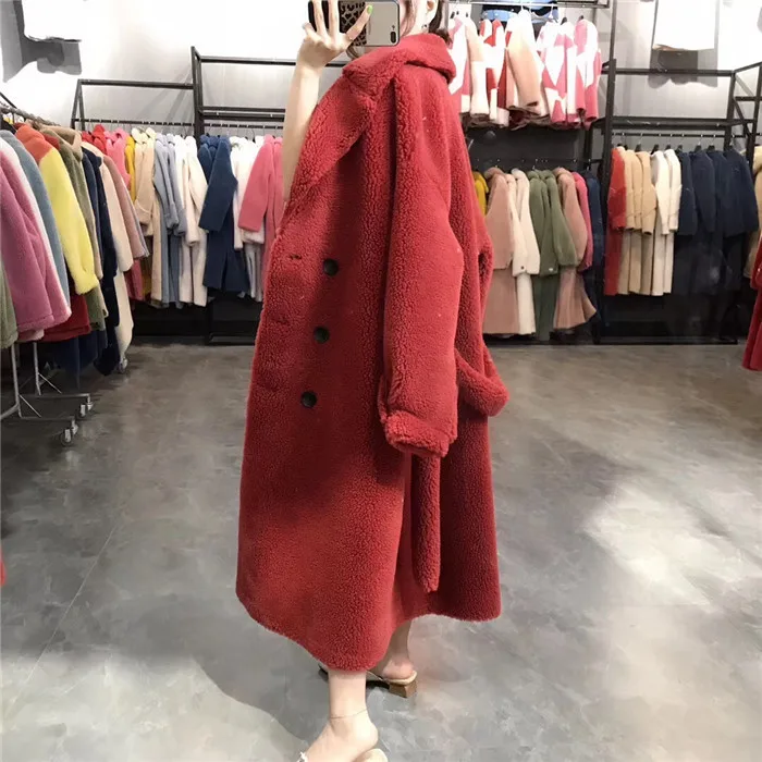 Женское двубортное пальто из овечьей шерсти, длинное зимнее женское пальто размера плюс