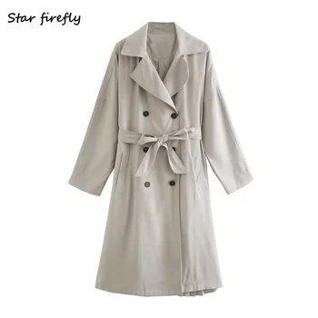 

Star firefly fashion Za windbreaker women 2020 autumn casual loose lapel double breasted pockets with belt windbreaker female