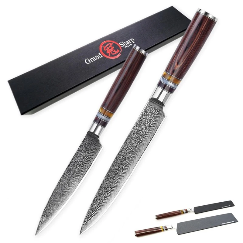 GRANDSHARP дамасский Набор ножей 2 шт. набор кухонных ножей для нарезки кухонные ножи японский дамасский VG10 стальные лососевые инструменты для суши
