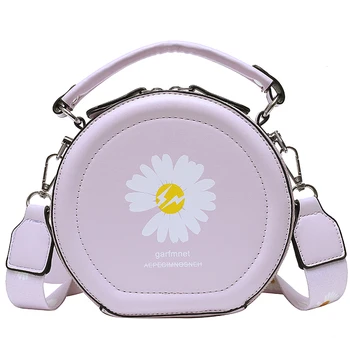 

bags for women 2020 Fashion round PU leather chrysanthemum pattern women's handbag messenger bag bolsos para mujer Shoulder bag