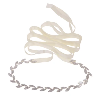 

Thin Rhinestone Bridal Sash Crystal Leaf Leaves Wedding Dress Belt Party