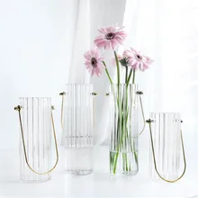 Скандинавские ins простые металлические полосы маленькие портативные прозрачные стеклянные Цветочная композиция для вазы маленькие свежие цветочные