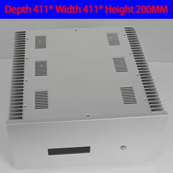 

KYYSLB 411*411*200MM CJ-151 All Aluminum Class A Amplifier Chassis Box House DIY Enclosure with Feet Switch Amplifier Case Shell