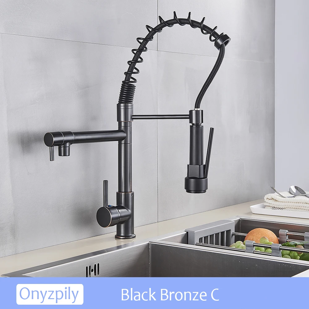 2 Way Swivel Spout Pull Out Sprayer Taps Mixer Faucet Chrome/Black Kitchen Sink 