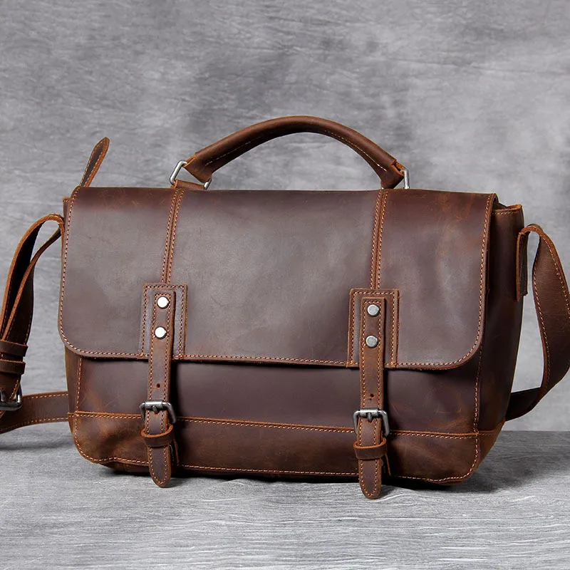 PNDME business casual crazy horse cowhide men's women's briefcase fashion vintage genuine leather laptop A4 messenger bags