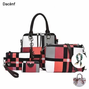 

4PcsWomen Hand Bag For 2019 PU Leather Purse Bags shoulder Messenger Card Package Ladies Handbag Four piece messenger bag