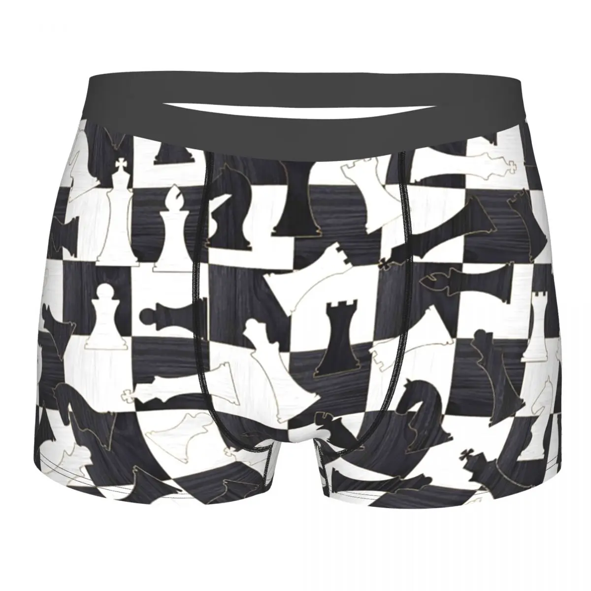 Chess Figures Pattern - Wood Black And White Underpants Breathbale Panties Male Underwear Print Shorts Boxer Briefs men s black latex outwear with cap rubber boxer sweater suitop real photo