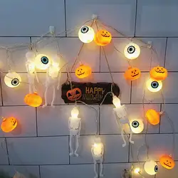 1 шт. 1,5 м светильник на Хэллоуин строка Тыква Призрак с украшениями пауками черепами глазного яблока Батарея 10 светодиодный свет висит