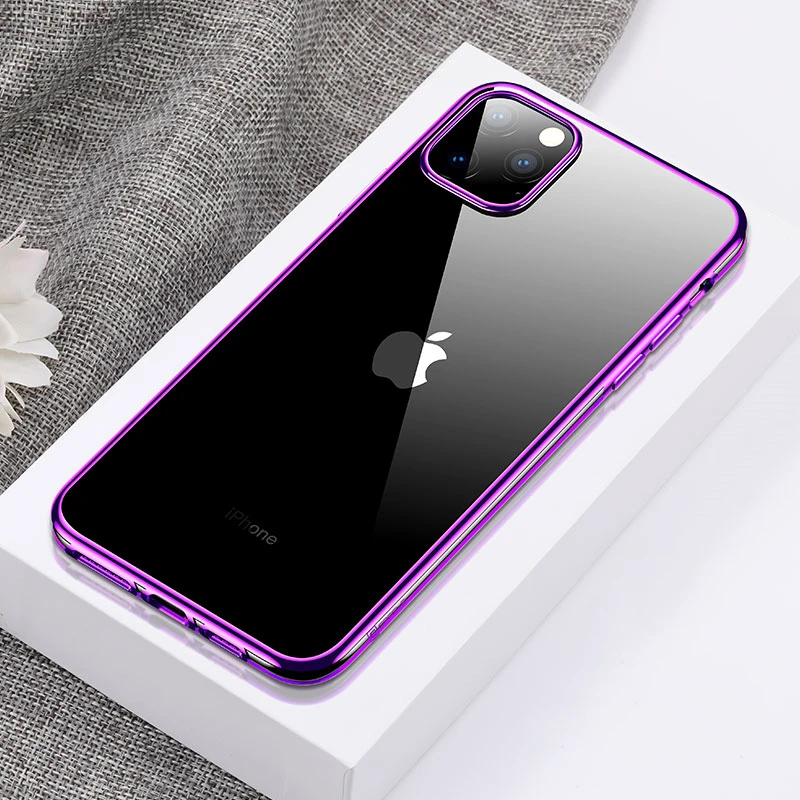 Для iPhone 11 Pro Max 11 Pro Чехол, ультра тонкий прозрачный мягкий Премиум гибкий хромированный бампер прозрачный ТПУ задняя крышка - Цвет: Фиолетовый
