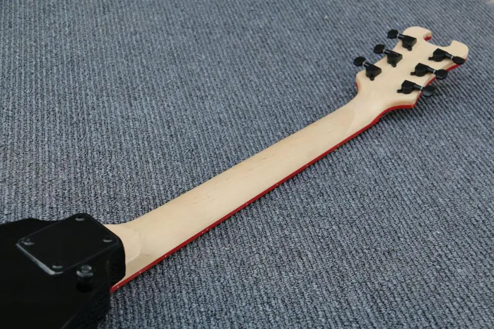 Глянцевая черная отделка хамбакер звукосниматель гитара красный край тела струна через тело электрогитара комплектующие черного цвета