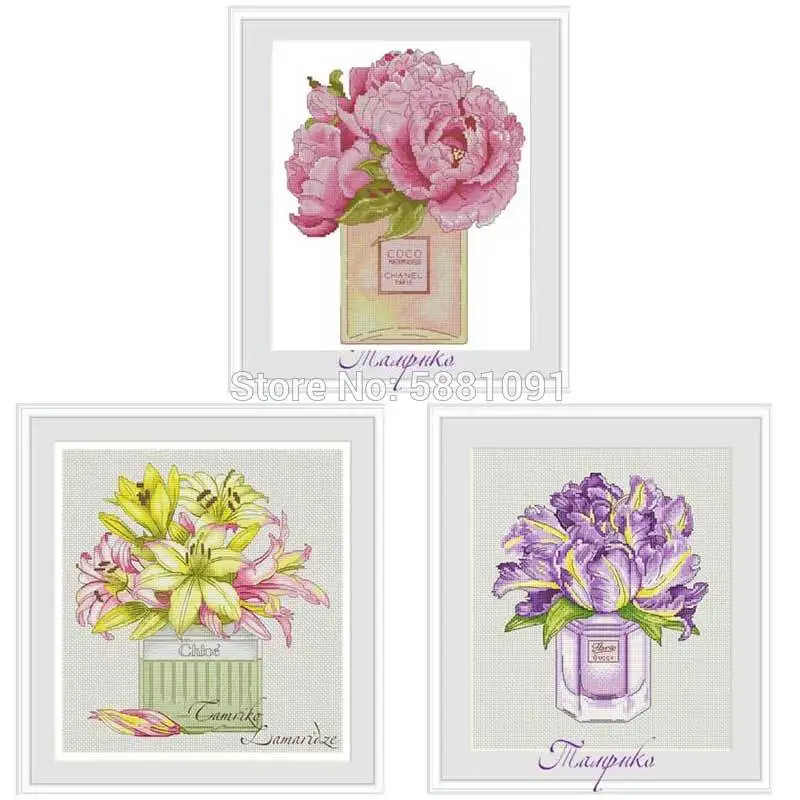 

Perfume bottle flower patterns Counted Cross Stitch 11CT 14CT 18CT DIY Cross Stitch Kits Embroidery Needlework Sets home decor