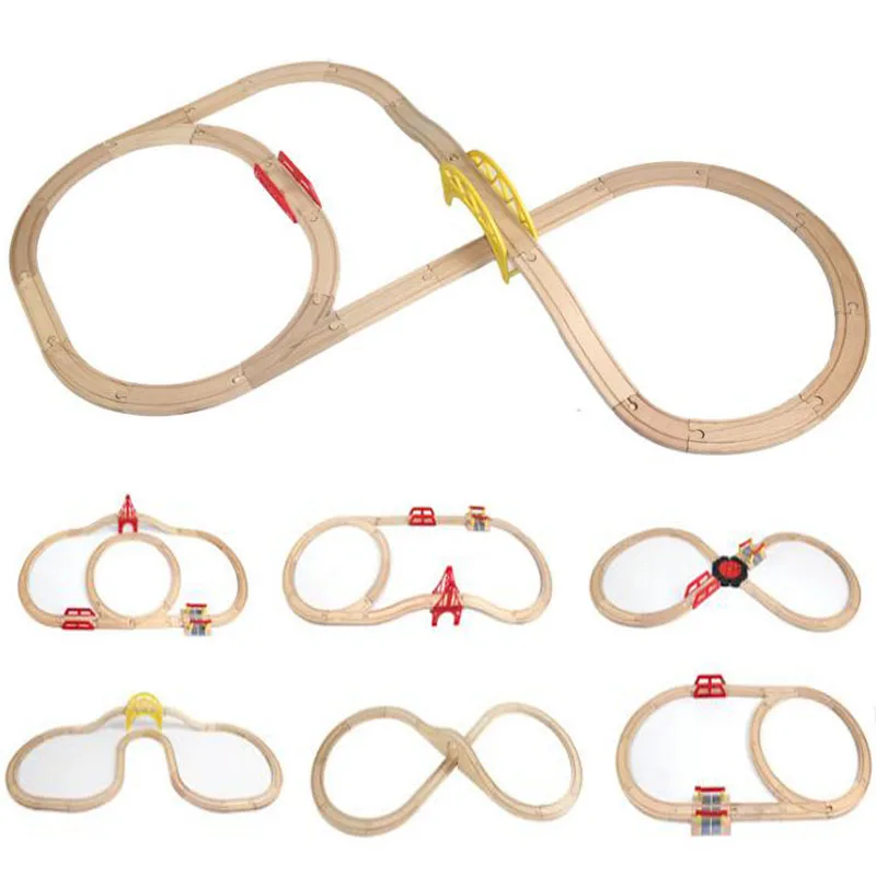 Juego de vías de tren de madera para niños, tren de madera magnético eléctrico artesanal, raíl de juguete educativo
