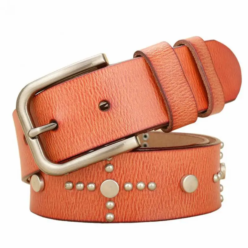 

New brand men's punk style casual pin buckle leather belt men's personality rivet Pure cowhide belt wild men's jeans belt